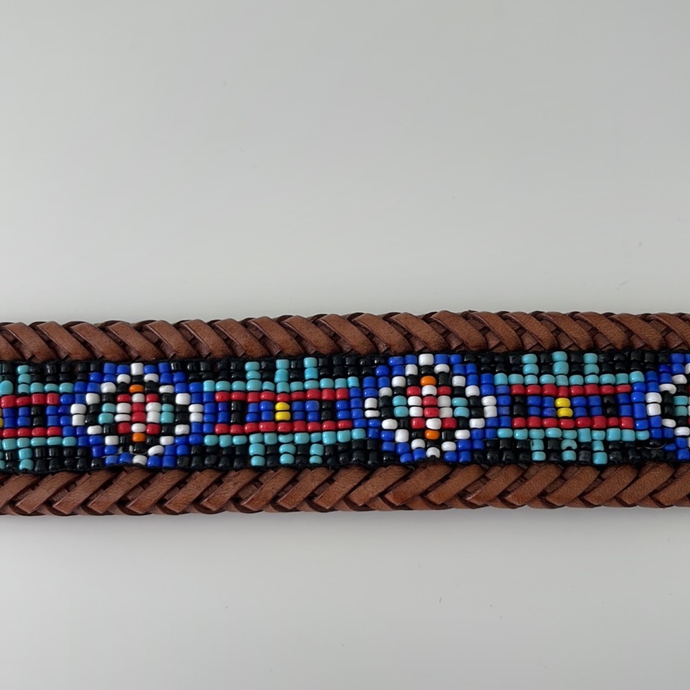 Eddie Bauer 1993 Brown  Leather Beaded Western Belt Size 30 - Picture 3 of 16
